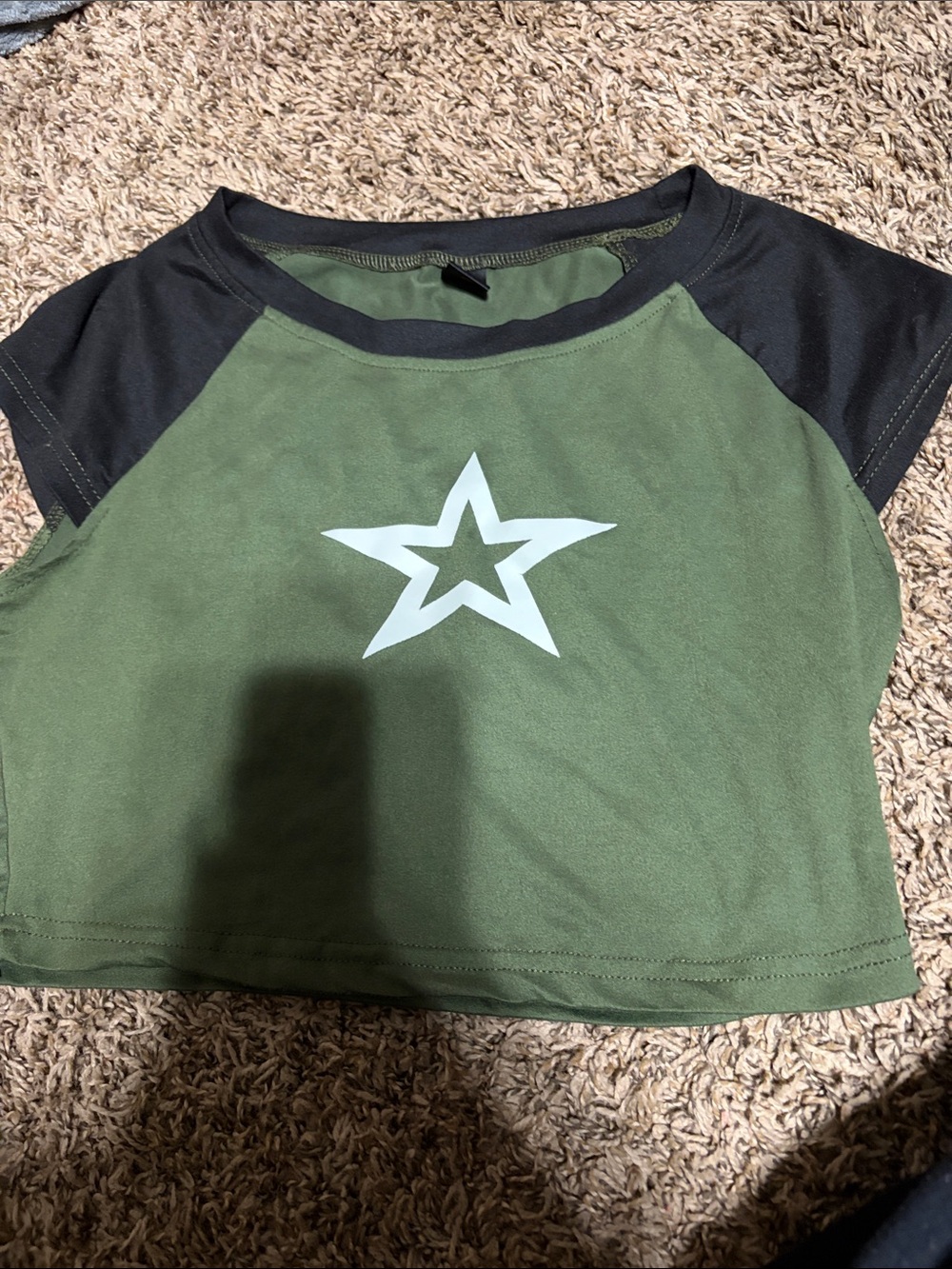 SHEIN Olive Green and Black Raglan Tee with White Star